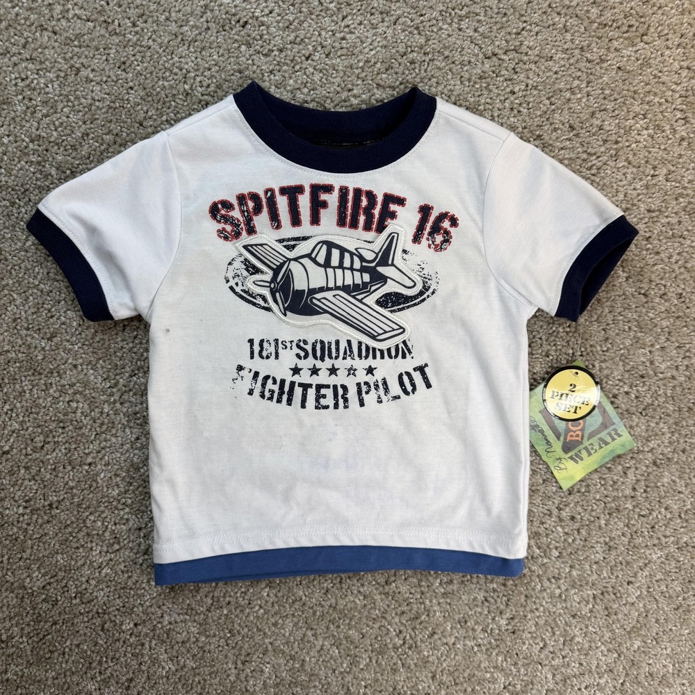 Boyz Wear Shirt Boys 12-18 Months White Spitfire Fighter Pilot T-Shirt Ringer